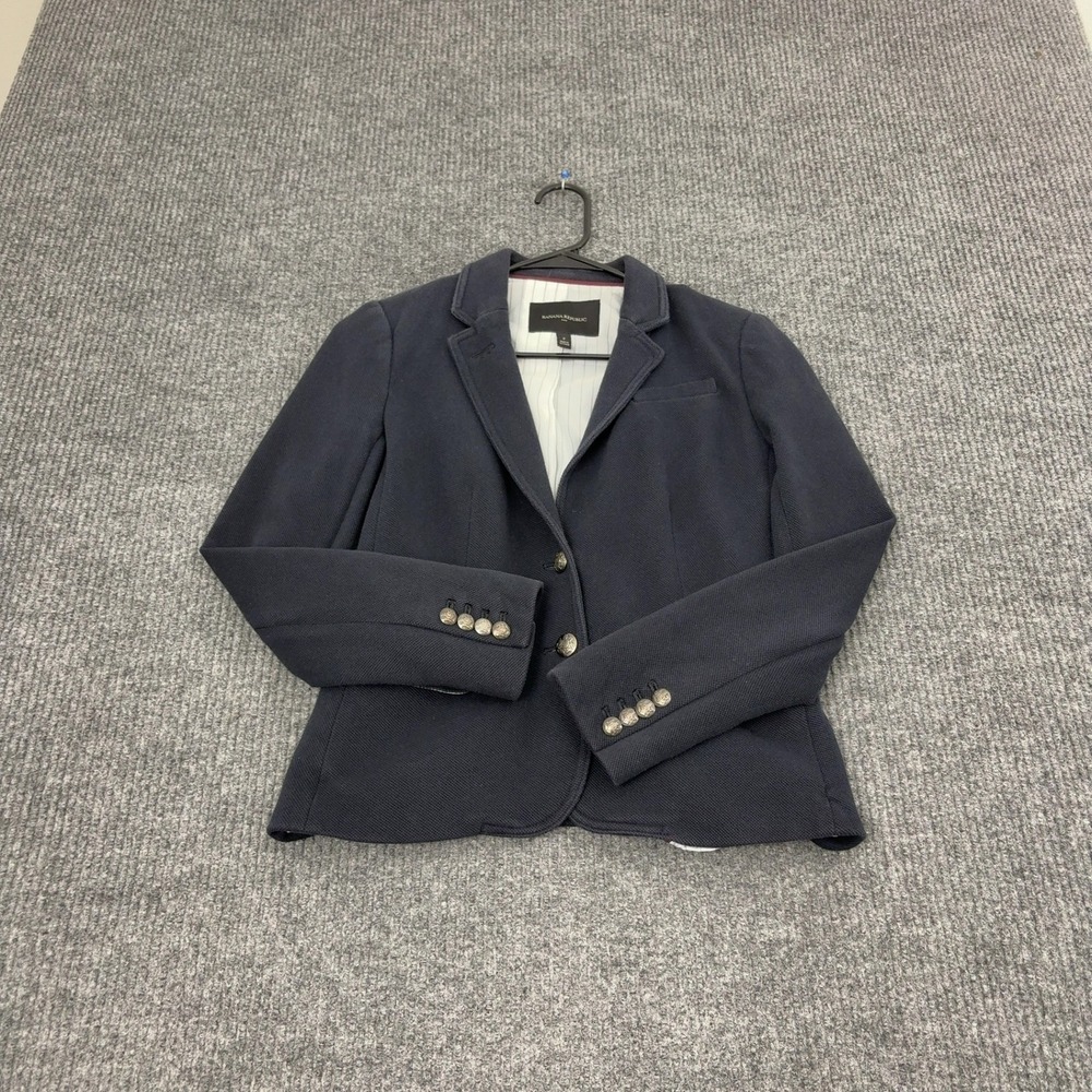 Banana Republic Blazer Womens 2 Navy Blue Cotton Two Button Professional Career